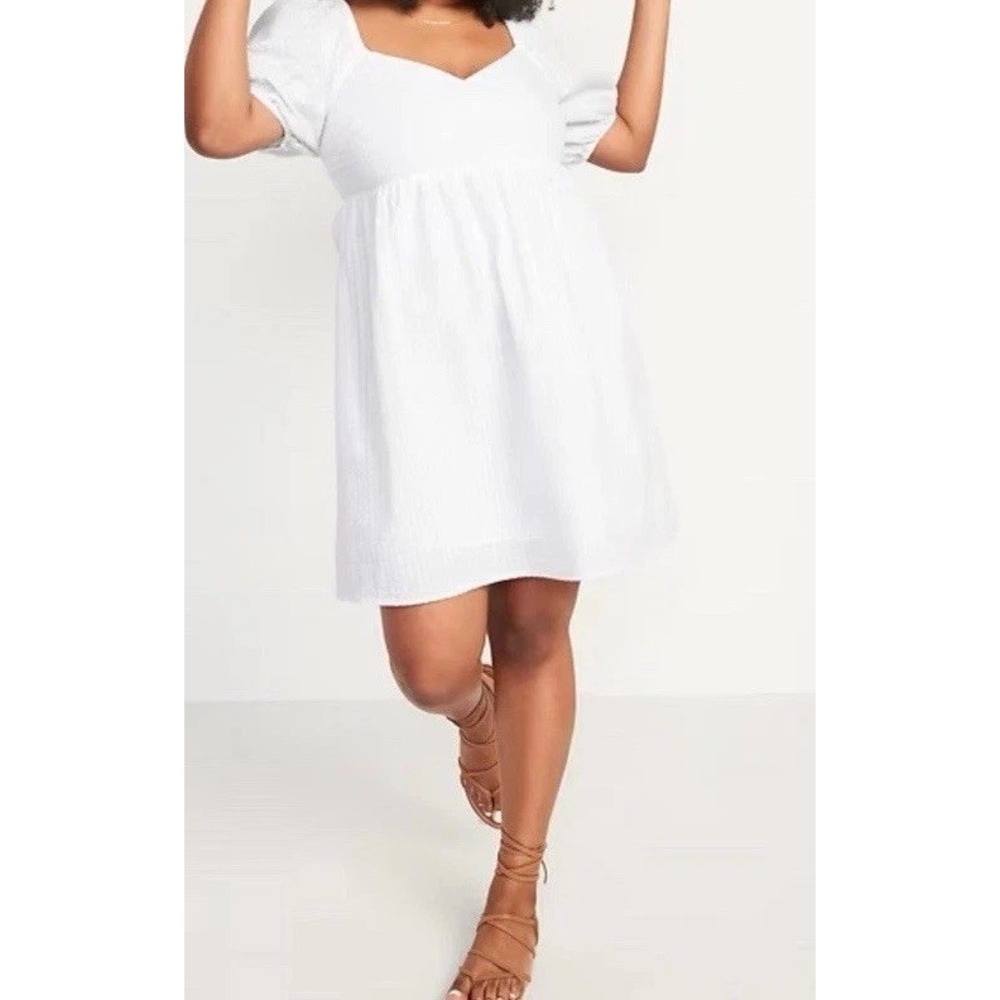 New Old Navy Babydoll Dress Womens Boho Summer Puff Sleeve Seersucker 4X White